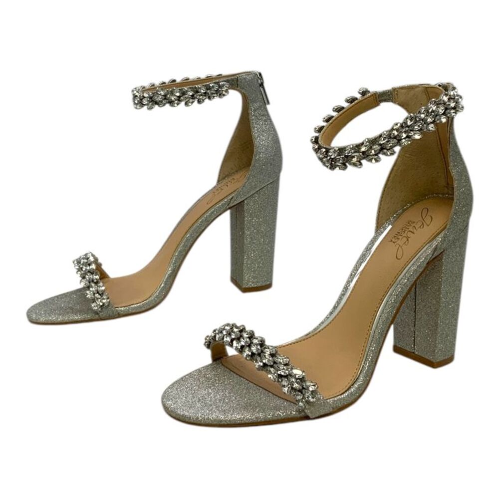 Jewel By Badgley Mischka Mayra Ankle Strap Heel Silver Glitter Us